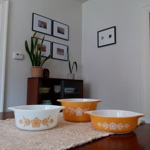 Pyrex butterfly gold casserole set 3 pc